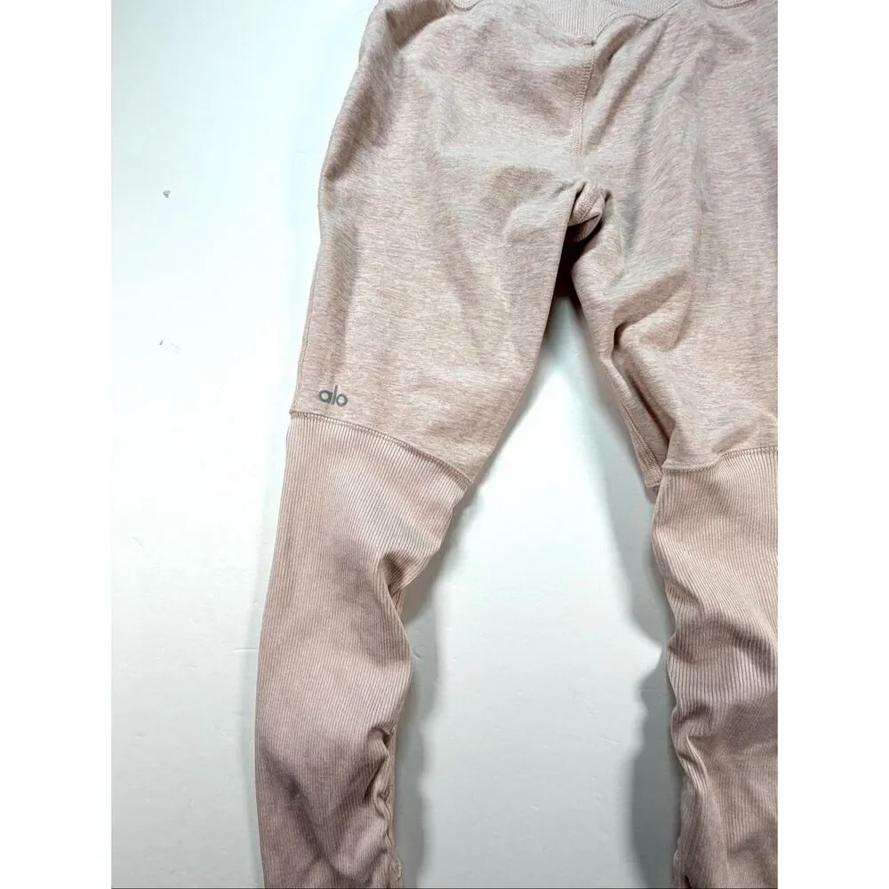 Alo Yoga High-Waist Alosoft Goddess Leggings Light Pink Ribbed Size XS Ribbed